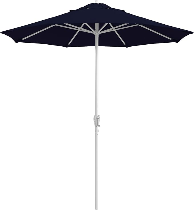 California Umbrella 8-Year Protection 7.5 Ft Outdoor Patio Umbrella, Solstice Fade-Resistant Fabric, Auto-Tilt, Heavy Duty Aluminum Frame, 8 Reinforced Ribs for Pool or Deck, White Pole, Navy Blue