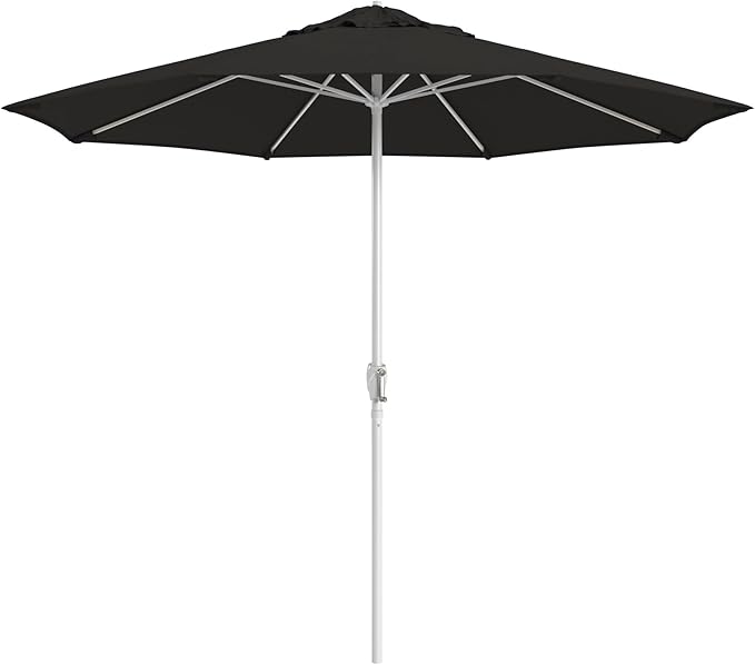 California Umbrella 10-Year Protection 9 Ft Outdoor Patio Umbrella, Pacifica Fade-Resistant Fabric, Auto-Tilt, Heavy Duty Aluminum Frame, 8 Reinforced Ribs for Pool or Deck, White Pole, Black
