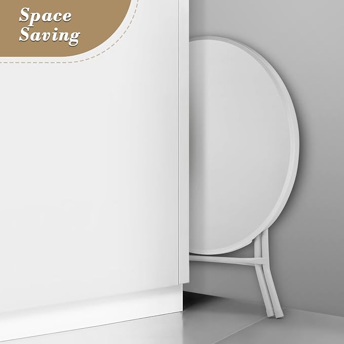 Athena Collection 2.6ft Folding Table, Portable Plastic Round Table Collapsible Card Craft Table with Steel Legs for Indoor Outdoor, Foldable Utility Dining Table for Commercial Camping Party, White