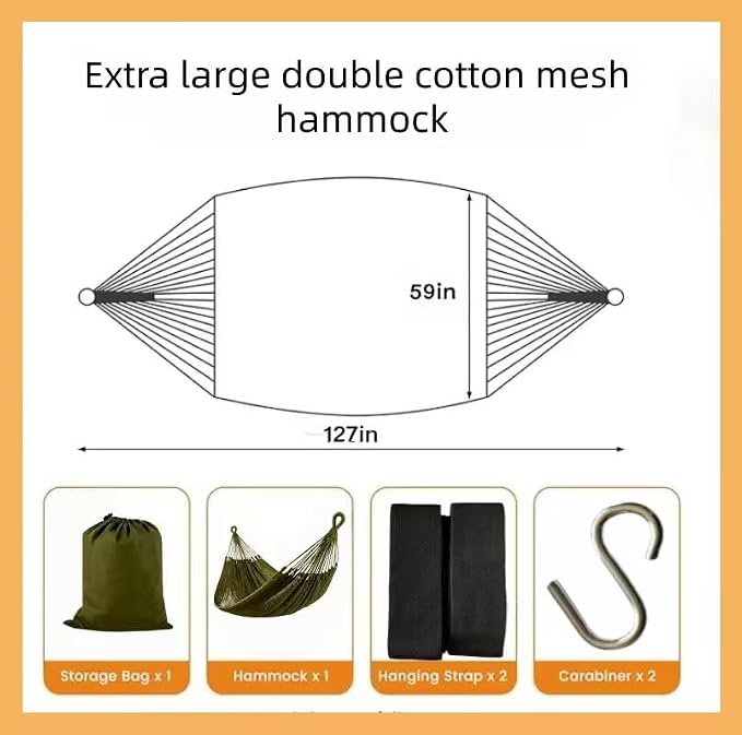 WjrnlfdHammock 79 * 59in550lbs 2Person Cotton Rope Outdoor Camping Hammock | 550lbs double hammock, handwoven cotton rope, breathable mesh, easy setup, perfect for backyard, camping & beach. 3 colors!