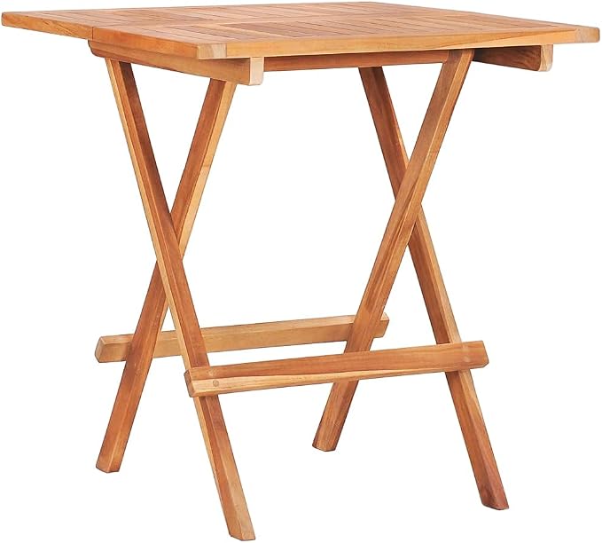Folding Bistro Table 23.6"x23.6"x25.6" Solid Teak Wood, Outdoor Poolside Garden Lawn Bistro Portable Leisure Standing Side Table