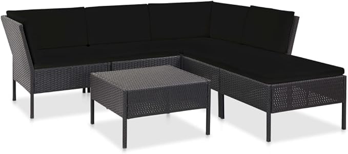 vidaXL Patio Furniture Set 6 Piece, Patio Conversation Set with Cushions, Outdoor Sectional Sofa with Coffee Table for Garden, Poly Rattan Black