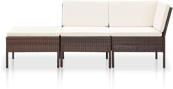 vidaXL Patio Furniture Set 3 Piece, Patio Conversation Set with Cushions, Outdoor Sectional Sofa with Footrest for Garden, Poly Rattan Brown