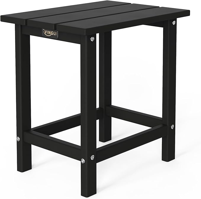 VINGLI Outdoor Side Table, HDPE All-Weather Poly Lumber Patio Side Table End Tables for Porch Backyard Poolside (Black)
