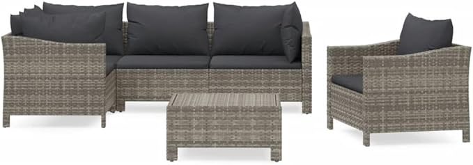 Patio Furniture Sets,Outdoor loveseat,Patio Conversation Sets,6 Piece Patio Lounge Set with Cushions Gray Poly RattanSuitable for Patio, Garden, Gazebo Low
