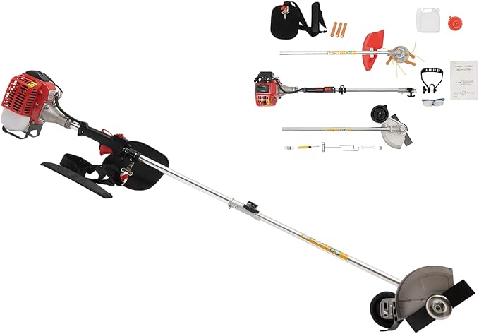 Brush Cutter, 2-Stroke 26CC 0.65KW Gas Lawn Edger Single Cylinder Air Cooled Weed Wacker Multifunction Weed Eater Aluminum Alloy Gas Powered Weed Trimmer Garden Trimmer w/0.264 Gal Fuel Tank Capacity