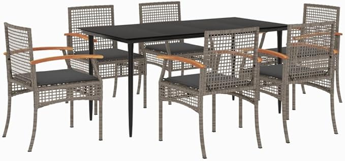 7 Piece Patio Dining Set with Cushions, Sectional Sofa Outdoor Sofa Sets Outdoor Lounge Sets Front Porch Furniture for Negotiation Area Piazza Exhibition Garden Gray Poly Rattan