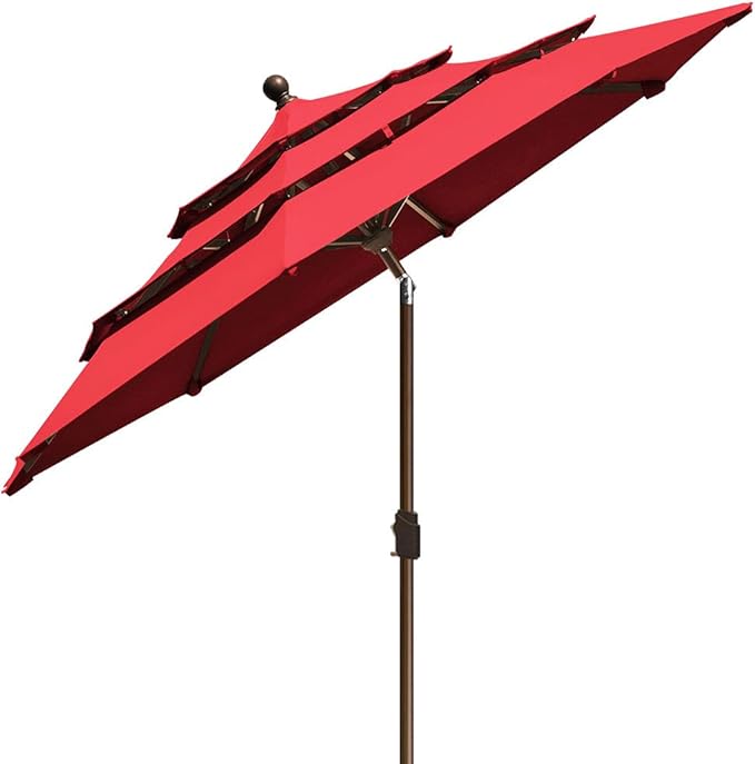 EliteShade USA 10-Year-Non-Fading 9ft 3-Tier Market Patio Umbrella, Commercial Grade Outdoor Table Umbrella with Crank Open, Windproof & UPF 50+ UV Protection, Heavy Duty Ventilation for Garden, Deck, Pool, Backyard, Beach & Bistro, Logo Red
