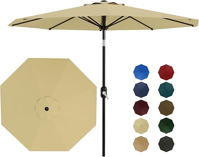 10Ft Patio Umbrella - 8 Sturdy Ribs Outdoor Table Umbrella with Crank Lift & Push Button Tilt - Market Umbrella for Pool, Deck, Yard, Garden - Turquoise