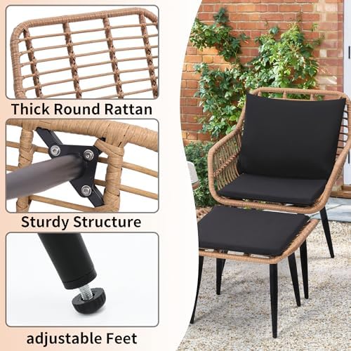 5-Piece Wicker Patio Furniture Set - 2 Chairs, 2 Ottomans & Side Table - Stylish, Durable Outdoor Seating for Porch, Balcony, Deck & Backyard - Natural Finish
