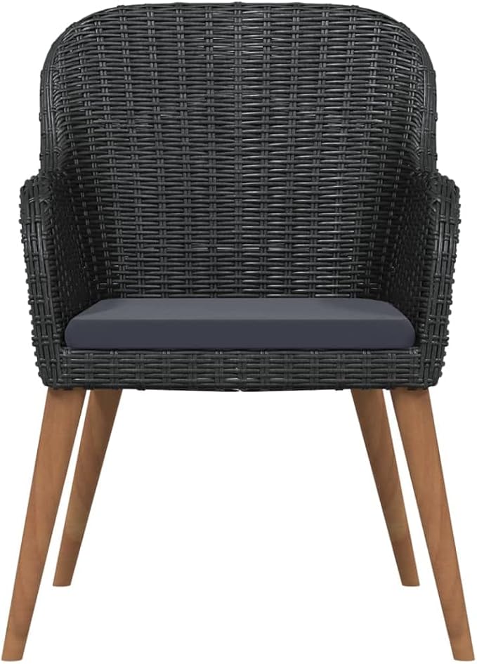 5 Piece Patio Dining Set with Cushions Black Outdoor Rattan Table and Chairs for Garden Deck Backyard Dining Conversation Seating Set with Glass Top