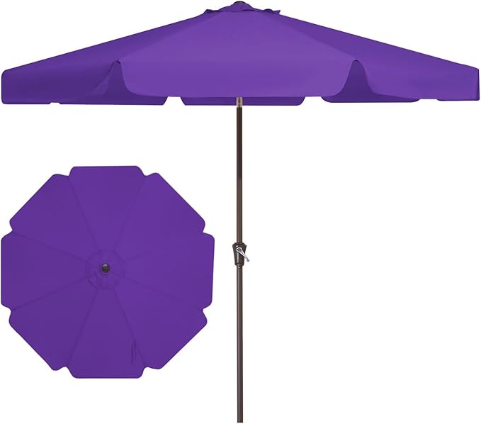 JEAREY 9 FT Patio Umbrella Outdoor, Table Umbrellas Market Umbrella w/Push Button Tilt/Crank, 8 Sturdy Ribs(Dark Purple)
