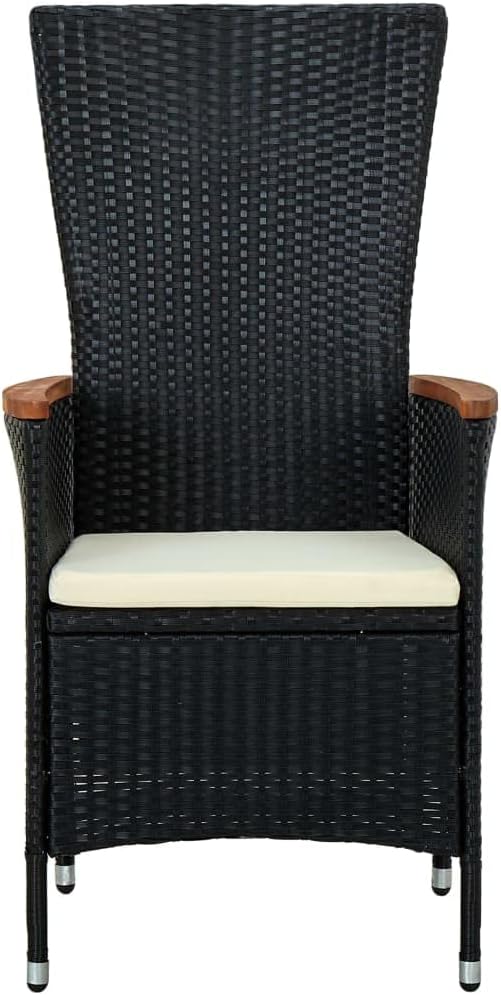 7 Piece Patio Dining Set with Cushions, Black PE Rattan Garden Table and Chairs for Outdoor Dining, Weather-Resistant Stylish Backyard Furniture Combination, 1 Table and 6 Reclining Chairs