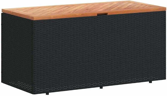 Garden Storage Box, 43.3 x 19.7 x 21.3 Inch Outdoor Deck Box with Gas Spring Lid, Weather-Resistant Poly Rattan Container for Patio Cushion, Pillow, Blanket, Black