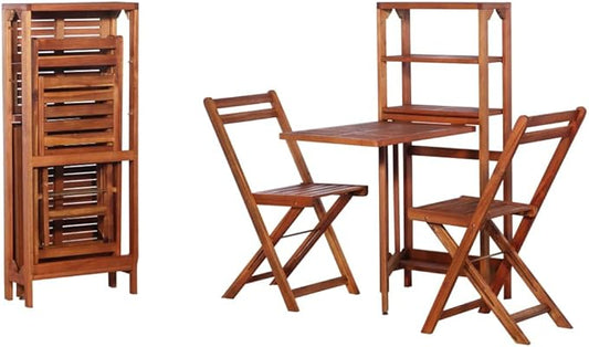 3 Piece Folding Bistro Set, Porch Furniture Set Outdoor Sofa Set Patio Conversation Set Outdoor Dining Sets for Piazza Poolside Negotiation Area Exhibition Solid Acacia Wood