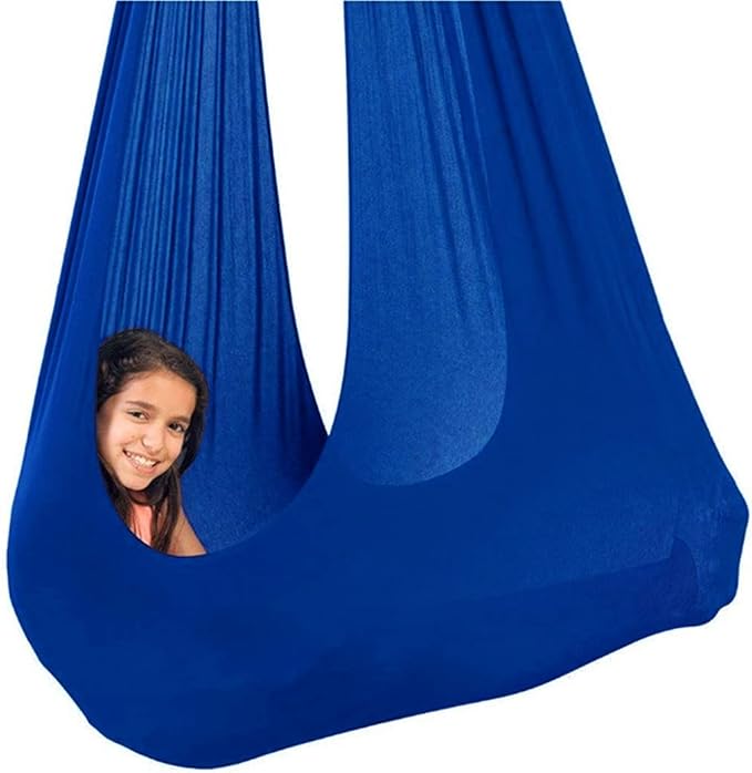 Sensory Swing for adults Indoor kids Therapy Swing Calming Snuggle Hammock durable soft strong fabric swing Excellent stretchability Includes Hanging Hardware ( Color : Royal blue , Size : 1M x 2.8M )