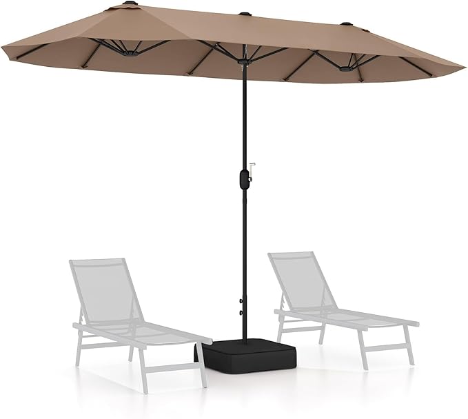 Giantex Patio Umbrella with Base, Double-Sided Outdoor Umbrella with Crank Handle, Umbrella Base Stand with 2 Sandbags, 12 Metal Ribs, Market Umbrellas for Garden Poolside Deck