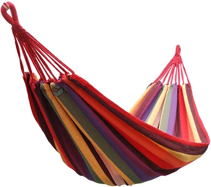 Sosoport Canvas Camping Hammock and Swing Hammock 190x85cm Portable Outdoor Hanging Chair for Patio, Garden, and Indoor Use with Striped Rainbow Design
