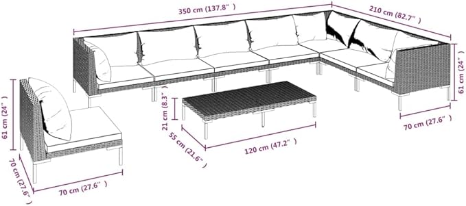 Patio Lounge Set with Cushions,Outdoor Table and Chairs Set,Terrace Conversation Set Furniture,Outdoor Furniture,for Garden,Backyard,9 Piece Poly Rattan Dark Gray