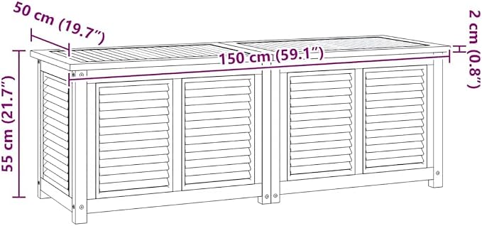 Garden Storage Box Teak Brown Solid Teak Wood with Oiled Finish - Large Outdoor Deck Box for Patio Tools and Cushions - Rectangular Storage Chest with Louvered Doors - 59.1 x 19.7 x 21.7 in