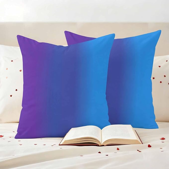Purple Blue Ombre Outdoor Pillow Covers Waterproof, All Weather Cushion Case Set of 2, Modern Color Gradient Striped Decorative Pillowcases for Sofa Couch Bed Decor Patio Furniture 16"x16"