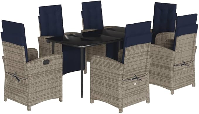 Backyard Furniture Patio Conversation Sets Outdoor Seating 7 Piece Patio Dining Set with Cushions Gray Poly Rattan Suitable for Gardens, Balconies, Decks