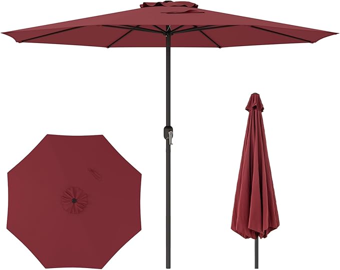 HAPPYGRILL 12 FT Patio Umbrella with Crank Handle, Outdoor Market Umbrella with 8 Sturdy Ribs, Vented Large Table Umbrella, Sun-Protective Canopy for Garden Backyard Deck Pool