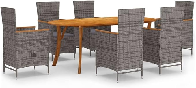 7 Piece Patio Dining Set,Outdoor Conversation Sets Patio Table Deck Furniture for The Patio, Deck, Front Porch, Poolside or Balcony Gray