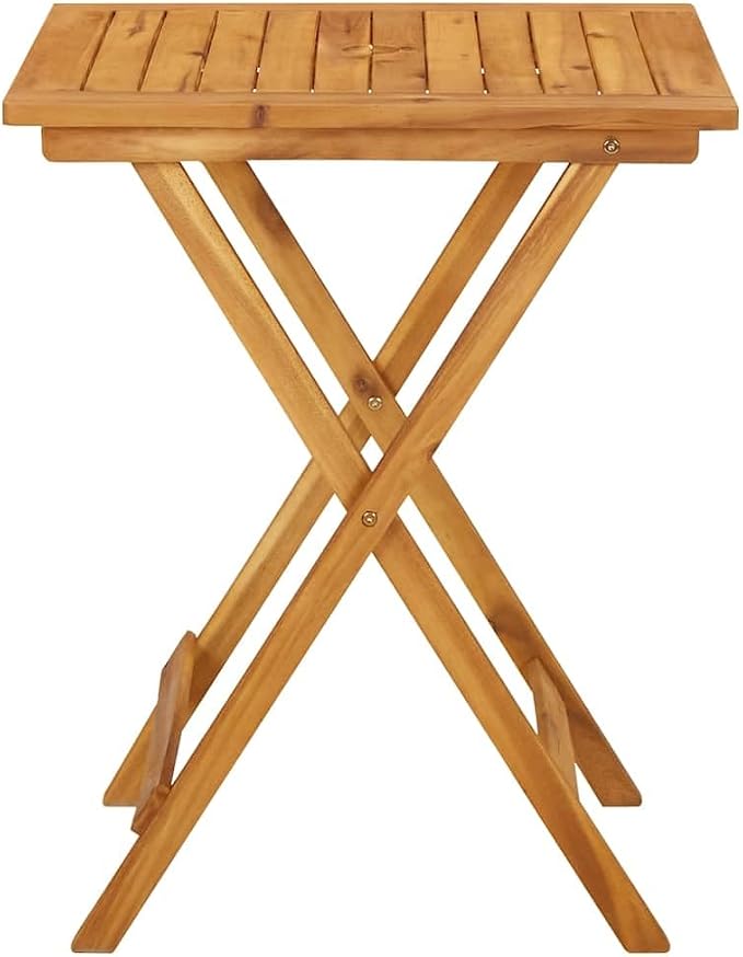 vidaXL Bistro Table, Folding Outdoor Side Table with Umbrella Hole, Patio Table for Porch Deck Backyard, Farmhouse Style, Solid Acacia Wood