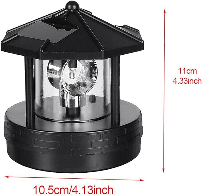 4.33inch LED Solar Powered Lighthouse, IP44 Waterproof, 360 Degree Rotating Lamp Waterproof Statue Rotating Lights for Garden Yard Outdoor Decor(Black,Size:M)