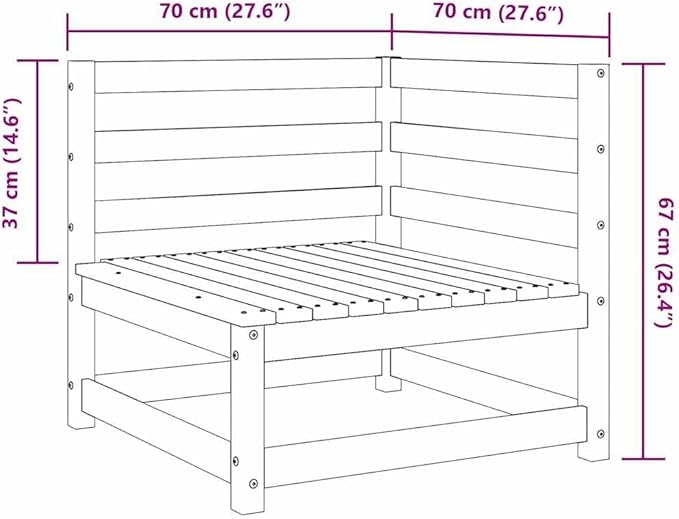 Rustic Outdoor Sectional Sofa Single Seat Module, 27.6x27.6x26.4 in Solid Waxed Pine Wood, Stackable Modular Couch for Patio Balcony Backyard Conversation Set