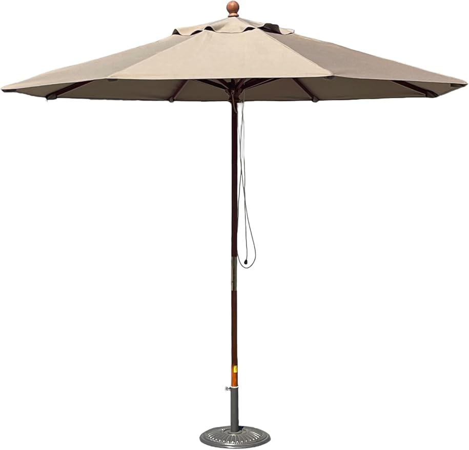 9' Octagonal Wooden Market Umbrella with Pulley System, Wood Frame, Maple Handle, Acrylic Canopy, UV Blocking, Patio Use