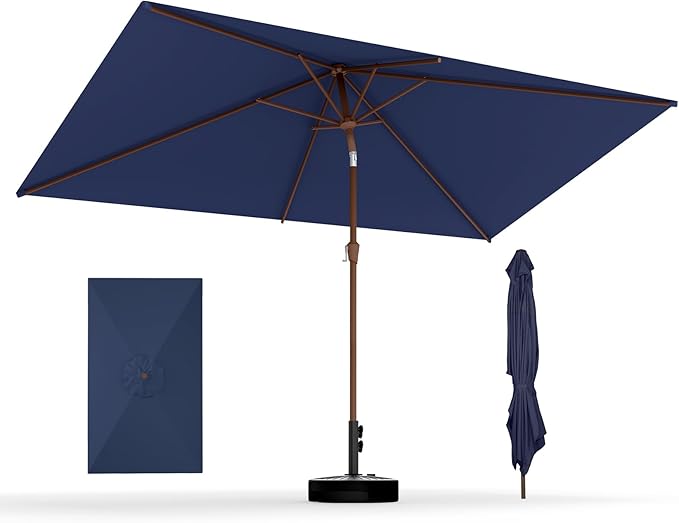BRIOPAWS 6.5X10 FT Rectangular Patio Umbrella with Base Included | Rectangle Outdoor Umbrellas | 6 Sturdy Steel Ribs | Push Button Tilt & Crank | Heavy Duty for Garden Lawn Deck Backyard Pool |