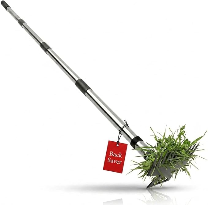 Premium 45.67" Standing Hand Weeder: Long Handle Hoe with Non-Slip Rubber Grip. Portable Root Puller for Yard, Lawn & Patio. Multi-Functional Soil Tiller & Digging Tool for Back-Saving Gardening.