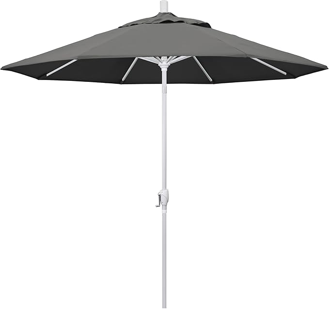 California Umbrella 9' Round Aluminum Market Umbrella, Crank Lift, Push Button Tilt, White Pole, Cilantro