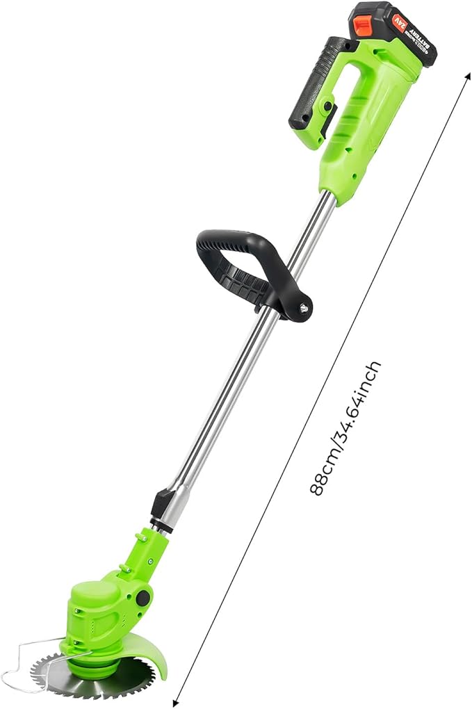 Cordless Grass Trimmer, 650W Electric Weed Wacker with 2 Batteries & Charger, 24V Battery Powered Lawn Mower with U-Shaped Handle, Auxiliary Wheels, Adjustable Telescopic Pole and 90° Flip Head