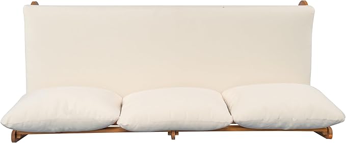 Christopher Knight Home Poppy 3 Piece Patio Conversation Set with Cushion, Acacia Wood 5 Seater Outdoor Sofa Chat Set, Wooden Patio Sectional Sofa Set with Club Chair, Teak+Beige