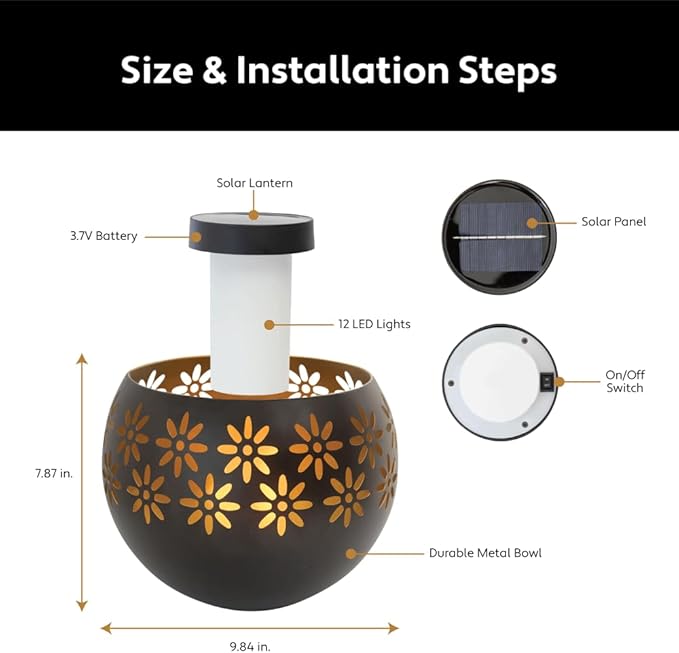 (1-Pack) Outdoor Waterproof Solar Lanterns - Metal Porch Lights with Flickering Flame for Tabletop, Patio, Garden & Landscape Decor (Bronze/Copper)