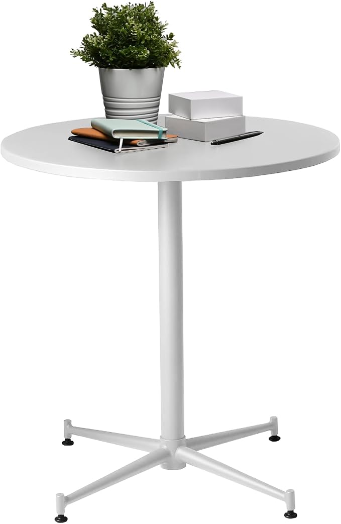 LOKKHAN Premium Steel Patio Backyard Dining Table, Indoor-Outdoor Garden Cafe Bar Table, Heavy Duty Round Metal Side Table, White, Waterproof, (27.56" Diax29.5 H)
