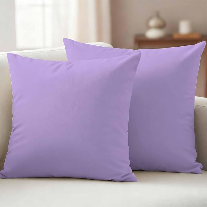 Minimalist Solid Color Outdoor Waterproof Throw Pillow Covers Set of 2, 16"x16", Pure Lavender Purple Simple Decorative Pillow Covers Outside Cushion Case for Patio Porch Garden