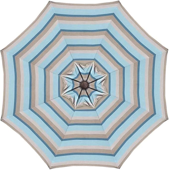 Treasure Garden 9-Foot (Model 810) Deluxe Auto-Tilt Market Umbrella with Bronze Frame and Sunbrella Fabric: Gateway Mist Stripe (Includes 3 Year Extended Frame Warrantee)