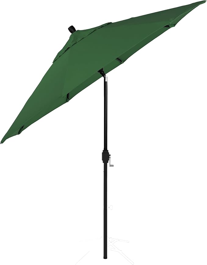 California Umbrella 5-Year-Non-Fading, 9Ft Premium Patio Umbrella, Hand-Crank, Button-Tilt, Black Frame, Solution Dyed Hunter Green Fabric