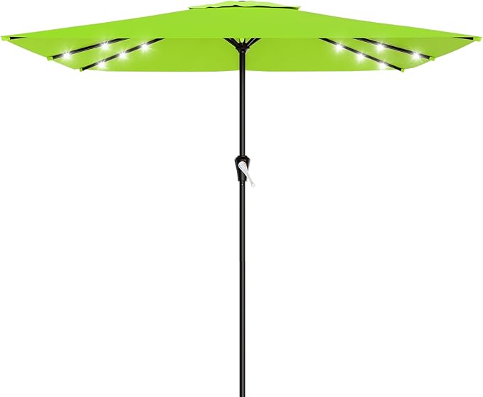 AreShark 8' X 10' Rectangular Patio Umbrella with Solar Lights, Lighted Solar Umbrella with Crank, Outdoor Table Umbrella for Garden, Deck, Backyard, Pool and Beach, Apple Green