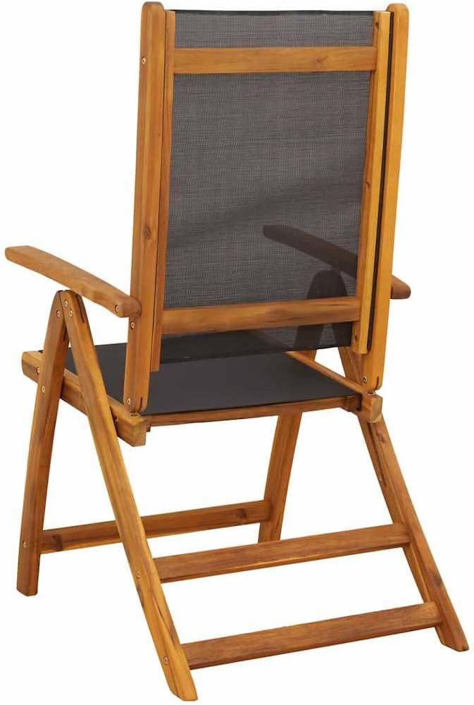7 Piece Patio Dining Set Solid Acacia Wood Extendable Table and 6 Folding Chairs with 5 Positions, Weather-Resistant Outdoor Furniture for Garden Terrace Backyard Entertaining, Easy Dark Oil Finish