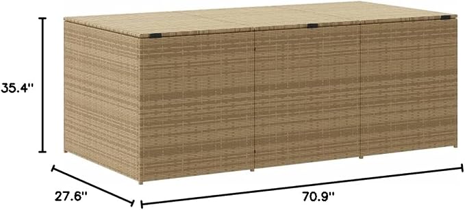 Wicker Outdoor Deck Box, Outdoor Garden Storage Box with Lid, PE Rattan Storage Container for Pillows, Cushions, Gardening Tools, 70.9"x35.4"x27.6" Mix Beige