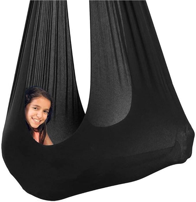 Sensory Swing for Adults Indoor Kids Therapy Swing Calming Snuggle Hammock Durable Soft Strong Fabric Swing Excellent stretchability Includes Hanging Hardware (Color : Black, Size : 1.5M x 2.8M)