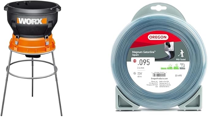 WORX WG430 13 Amp Electric Leaf Mulcher & Oregon 22-495 Magnum Gatorline Square Trimmer Line .095-Inch by 226-Foot Weed Wacker String,Gray
