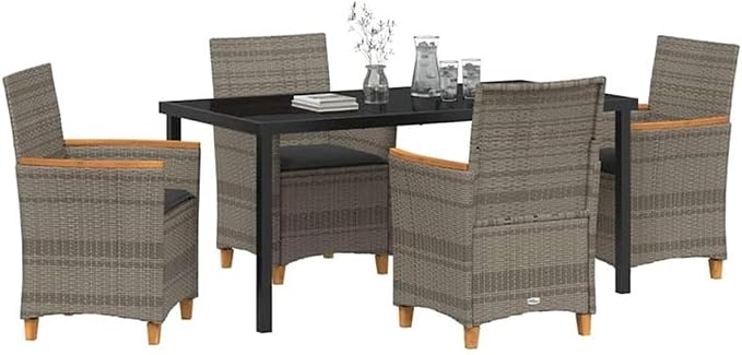 Afuera Living Contemporary 5-Piece Patio Dining Set, Poly Rattan and Steel, Gray Finish, Glass Tabletop, Weather-Resistant, Seating for 4, UV-Resistant, Modern Outdoor Garden or Terrace Furniture