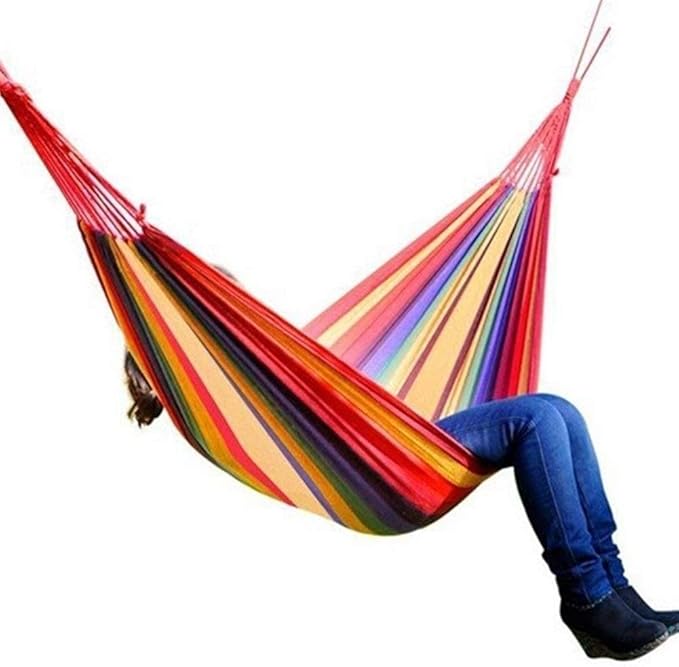 RUVOO Hammock Camping Hammock Rainbow Outdoor Leisure Double Collapsible Canvas Hammocks Ultralight Camping Hammock with Backpack Hammocks for Outside