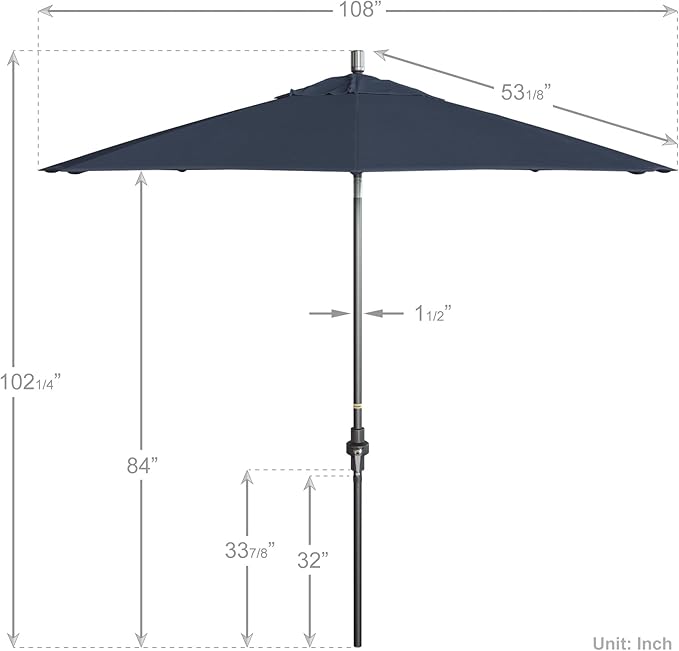 California Umbrella 9' Rd. Crank Lift, Collar Tilt, Aluminum Pole, Fiberglass Rib Patio Umbrella, Hammertone Grey Finish, Sunbrella Regatta